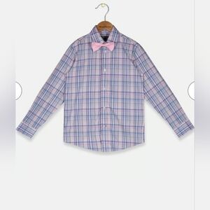 Tommy Hilfiger Boy's TH Flex Size 14 Long Sleeve Dress Shirt w/Bow Tie NEW! Pink